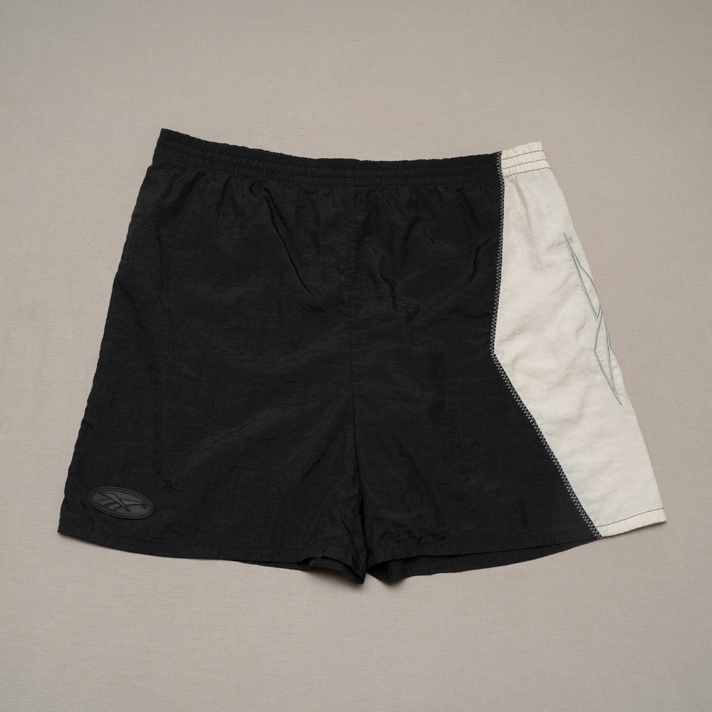 Vintage 90s Reebok Shorts Black White Embroidered Baggy Active Wear Adult XL